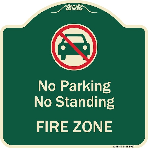 Designer Series-No Parking Or Standing Fire Zone With Graphic, 18" x 18", G-1818-9958